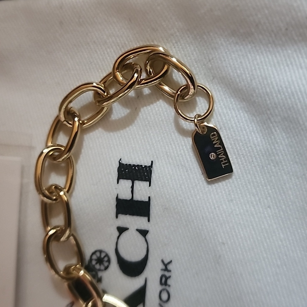Coach Chunky Gold Cs Necklace Adorned with Pink Stones Like New w/dusty - Picture 7 of 11
